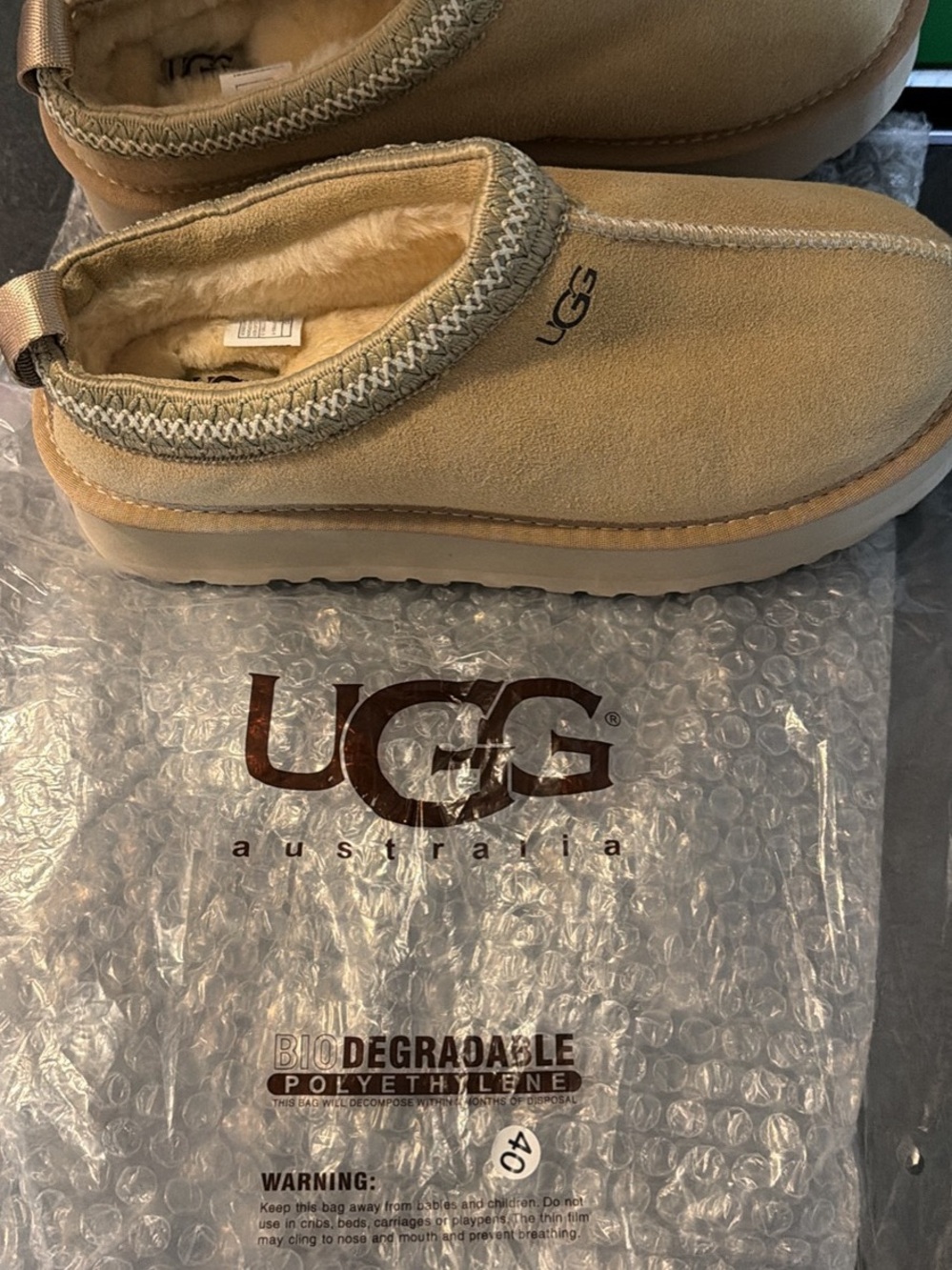 UGG Tan Suede Fleece-Lined Moccasin Slippers